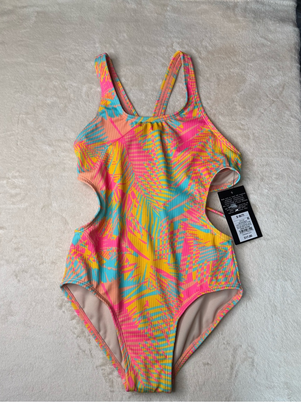 art class Neon Palm Print One-Piece Swimsuit - Pink, Yellow, Blue